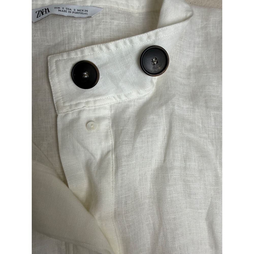 Zara women's long-sleeved linen blouse with buttons, siz S, white - Picture 4 of 6